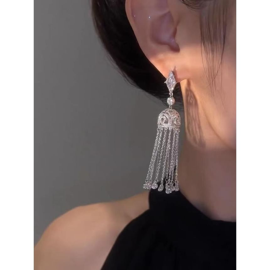 Earring Rhinestone Fringed Alloy