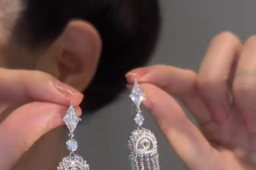 Earring Rhinestone Fringed Alloy