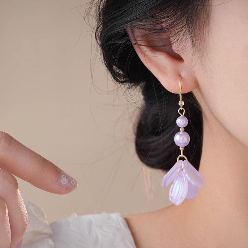 Petal Pearl Alloy Earring Dangle Faux