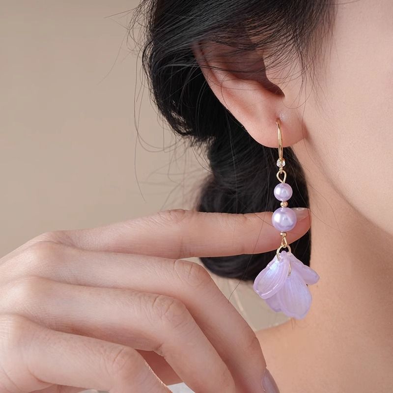 Petal Pearl Alloy Earring Dangle Faux