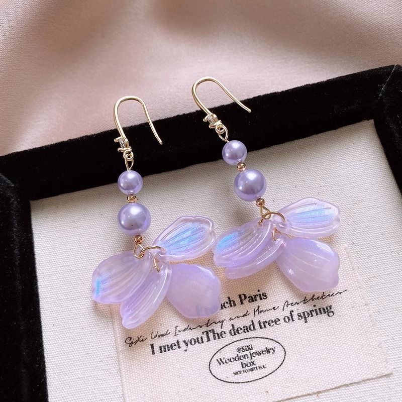 Petal Pearl Alloy Earring Dangle Faux