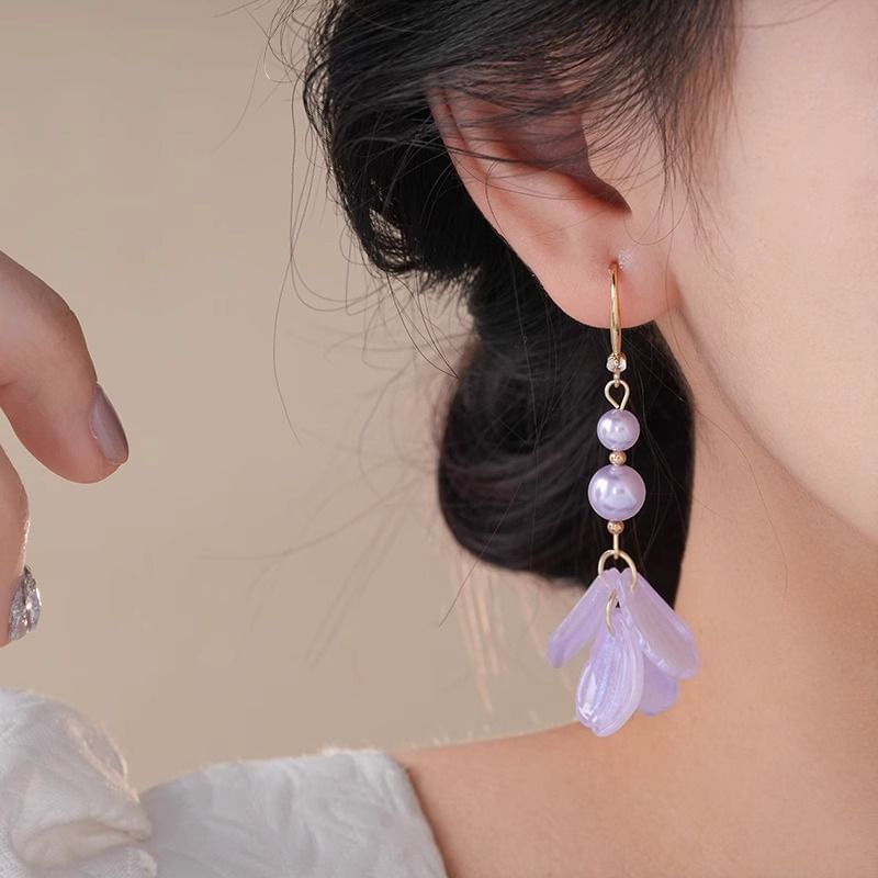 Petal Pearl Alloy Earring Dangle Faux