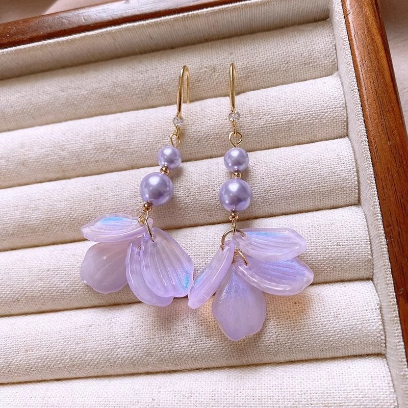 Petal Pearl Alloy Earring Dangle Faux