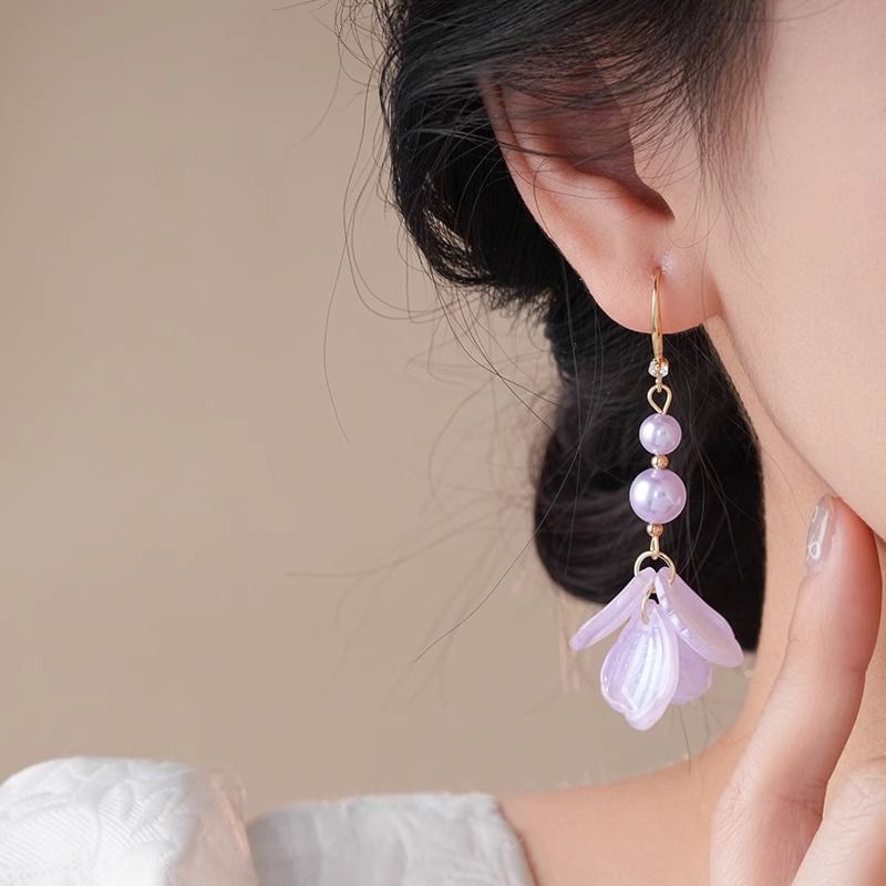 Petal Pearl Alloy Earring Dangle Faux