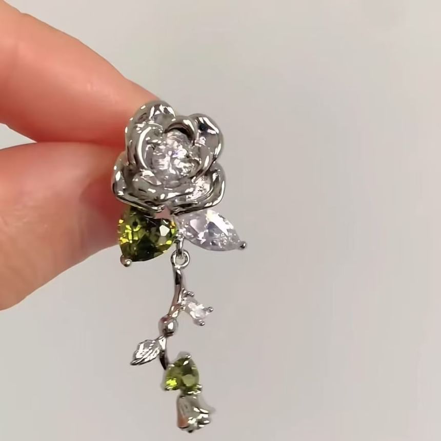 Floral Alloy Earring Rhinestone Dangle