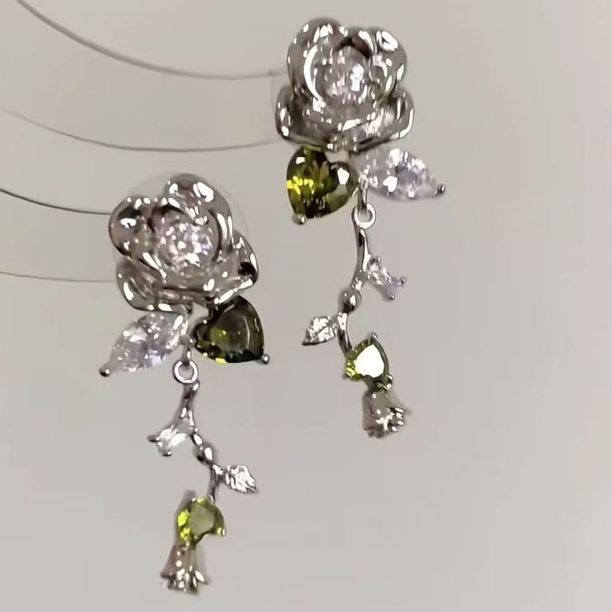 Floral Alloy Earring Rhinestone Dangle
