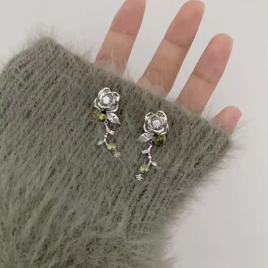 Floral Alloy Earring Rhinestone Dangle