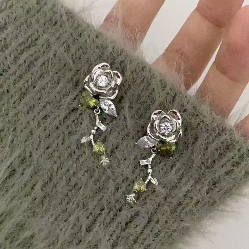 Floral Alloy Earring Rhinestone Dangle