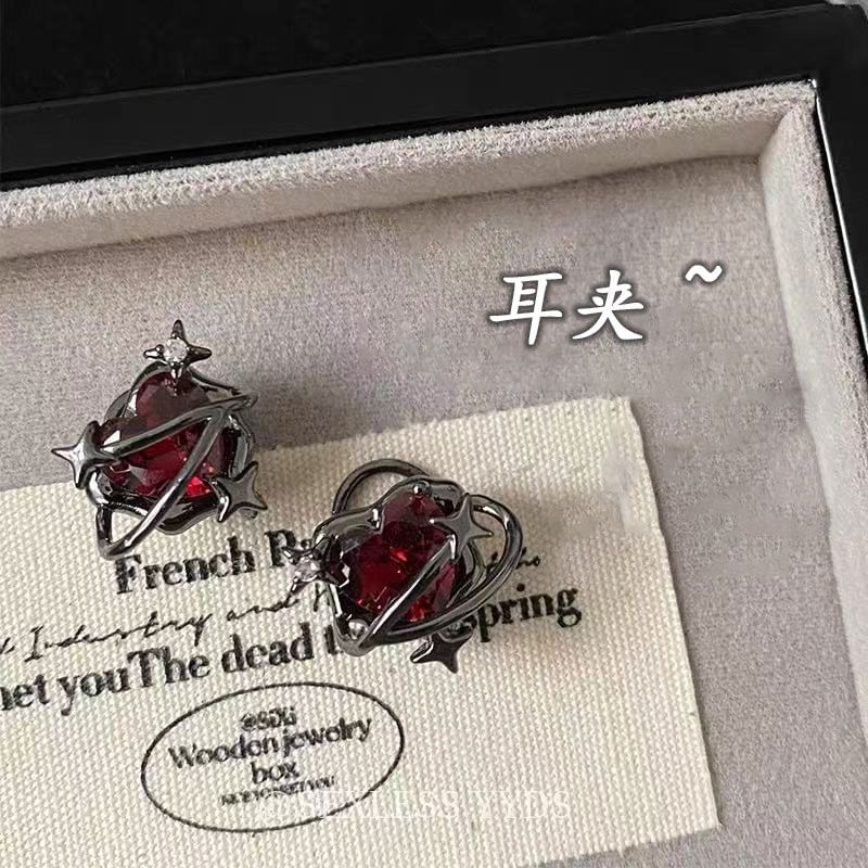 Cuff Heart Stud Crystal Alloy Faux Ear