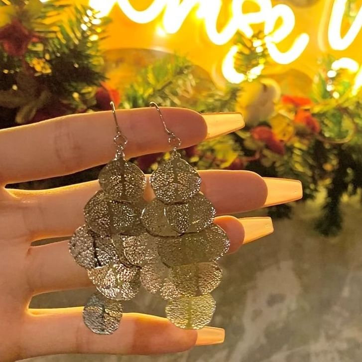 Earring Alloy Chandelier Leaf
