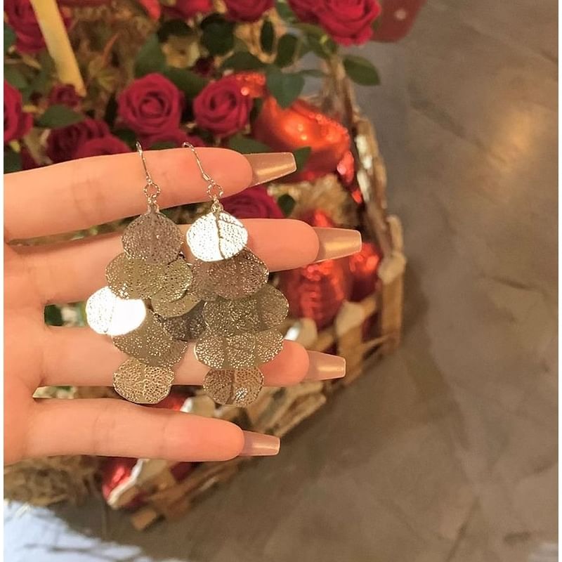 Earring Alloy Chandelier Leaf