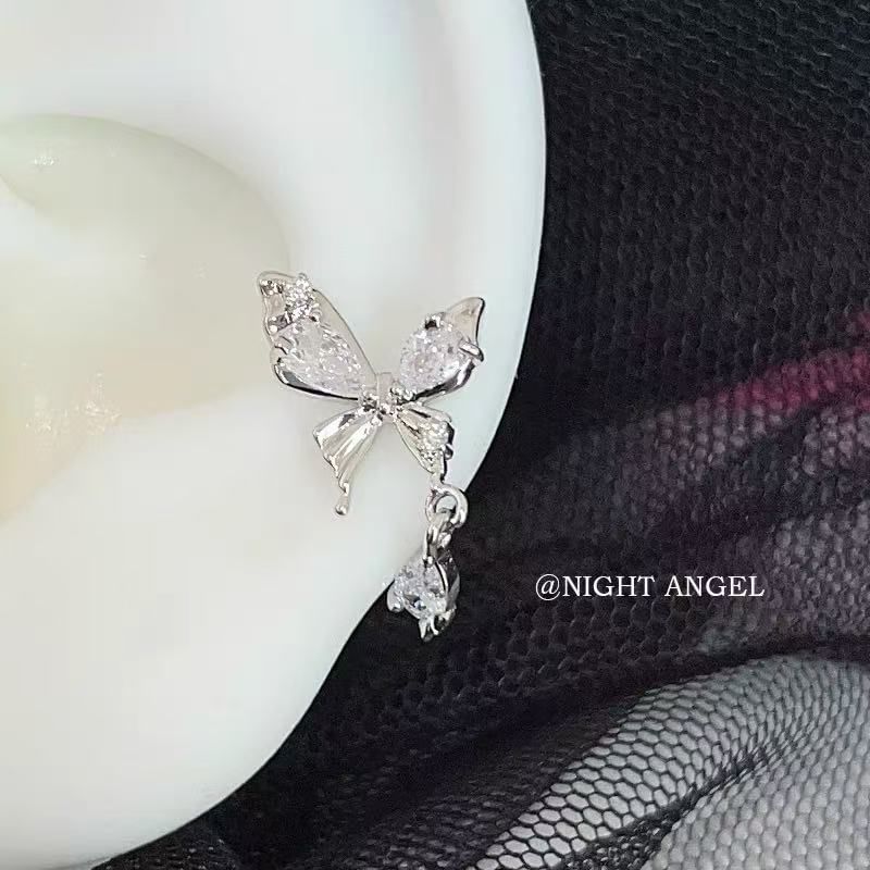 Rhinestone Drop Alloy Butterfly Earring