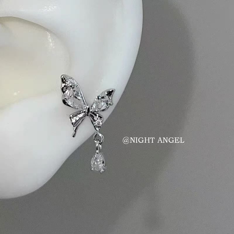 Rhinestone Drop Alloy Butterfly Earring