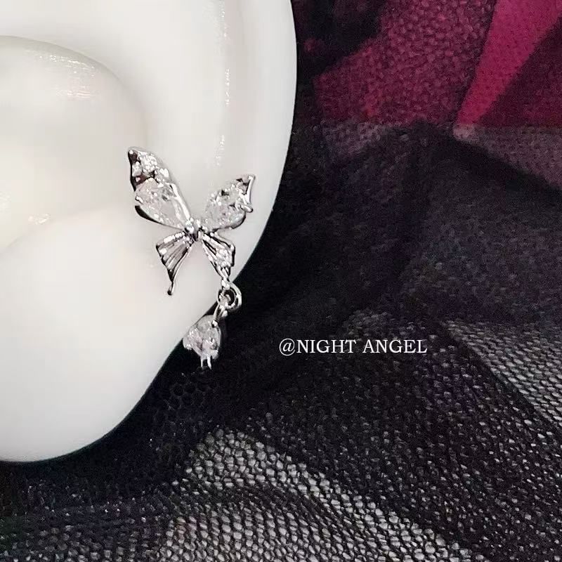 Rhinestone Drop Alloy Butterfly Earring