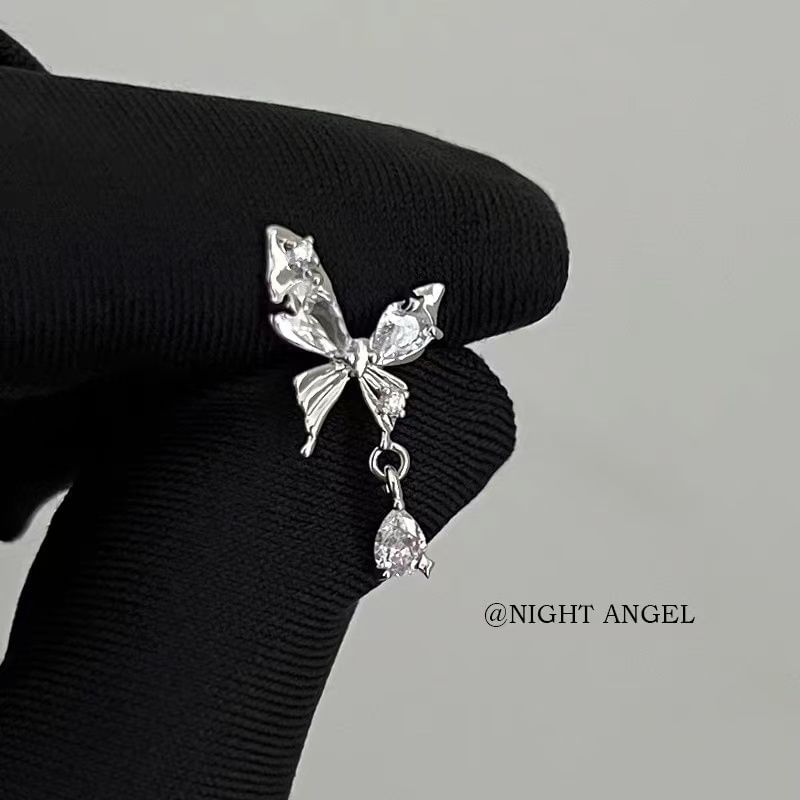 Rhinestone Drop Alloy Butterfly Earring