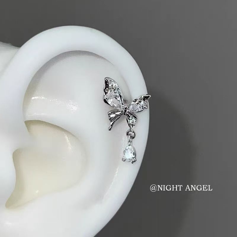 Rhinestone Drop Alloy Butterfly Earring
