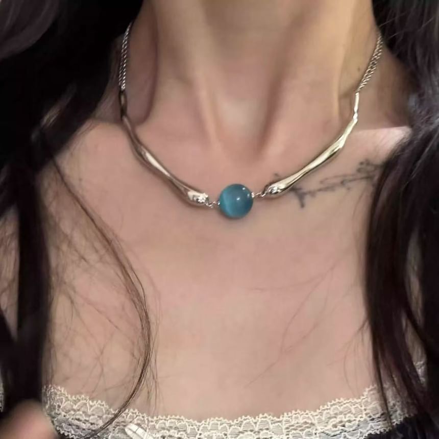 Faux Choker Eye Bead Cat Alloy Stone