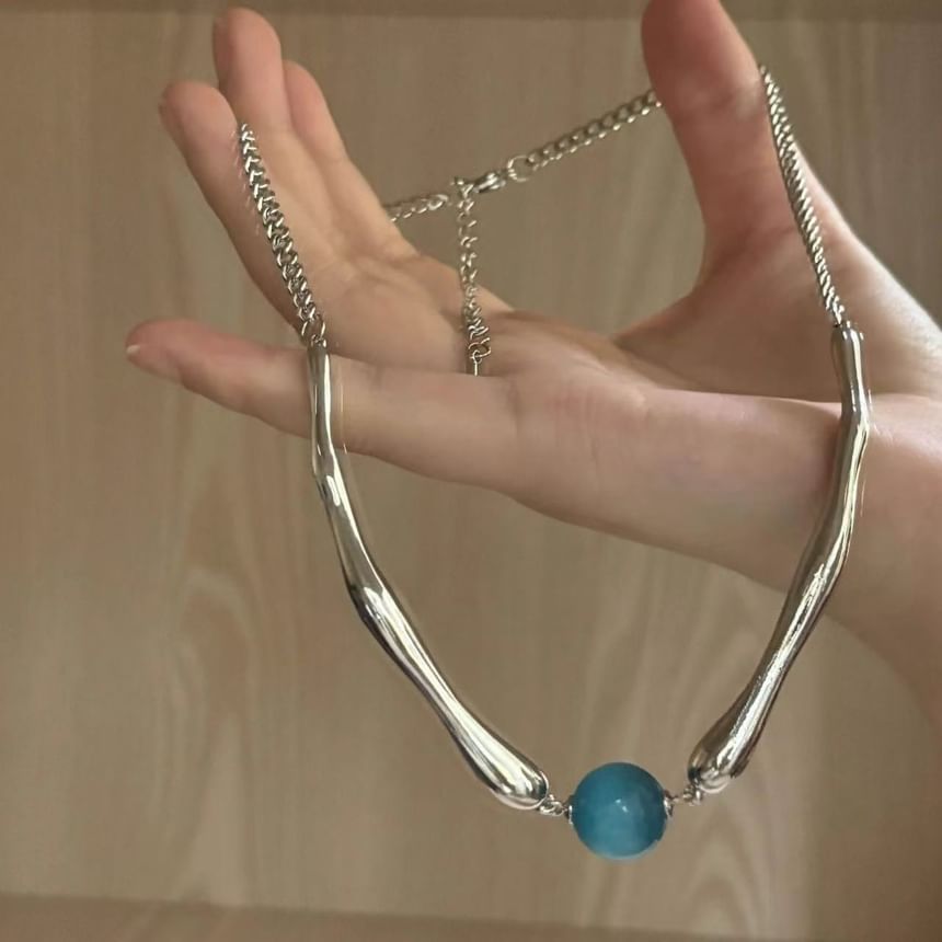 Faux Choker Eye Bead Cat Alloy Stone