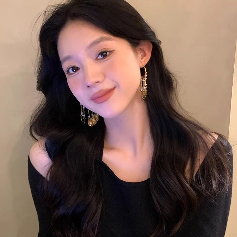 Faux Textured Pearl Disc Alloy Chandelier Earring