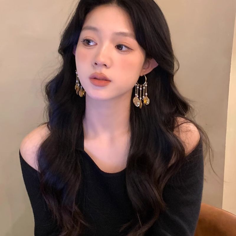 Faux Textured Pearl Disc Alloy Chandelier Earring