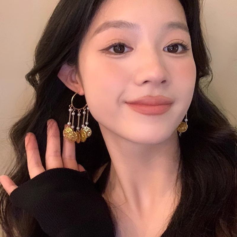 Faux Textured Pearl Disc Alloy Chandelier Earring