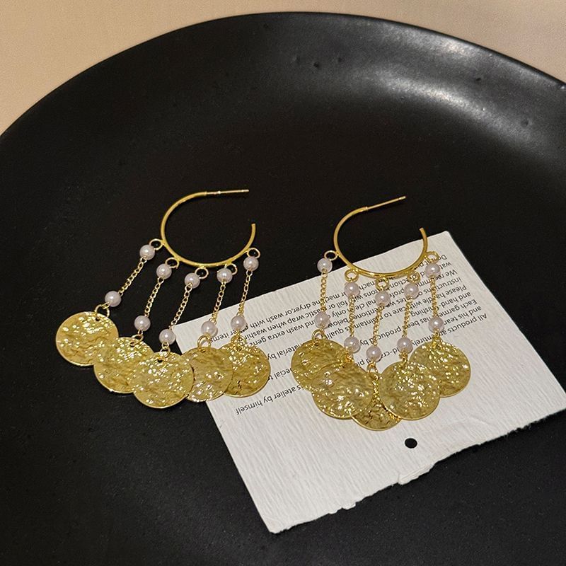 Faux Textured Pearl Disc Alloy Chandelier Earring