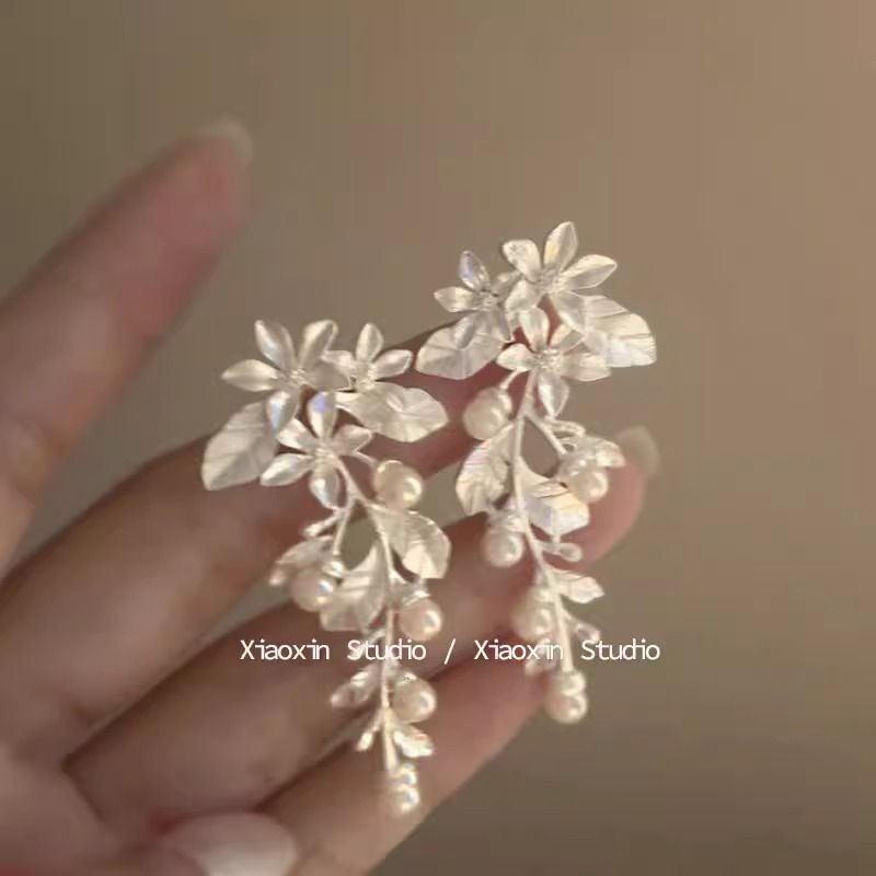 Floral Faux Earring Dangle Pearl Alloy