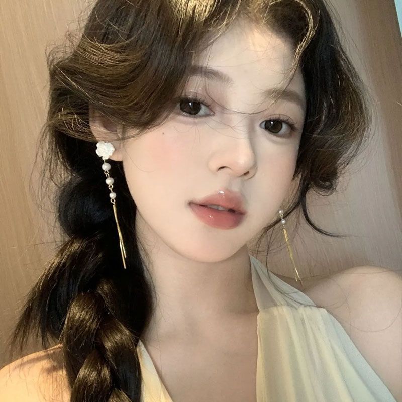 Threader Faux Alloy Floral Earring Pearl