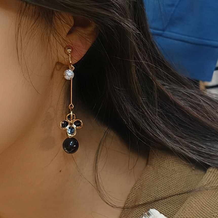 Bead Clip-On Flower Earring Drop /