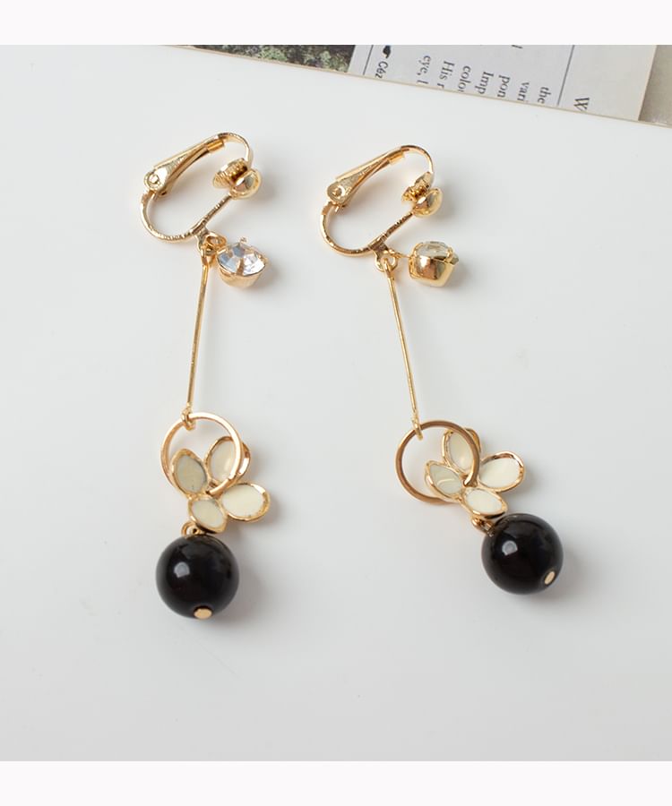 Bead Clip-On Flower Earring Drop /