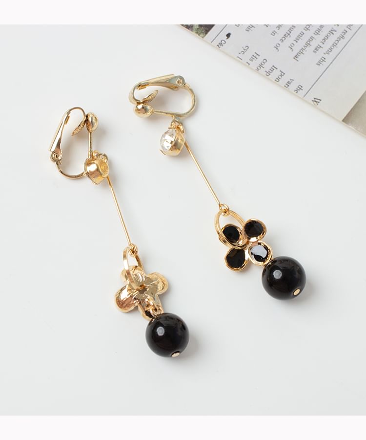 Bead Clip-On Flower Earring Drop /
