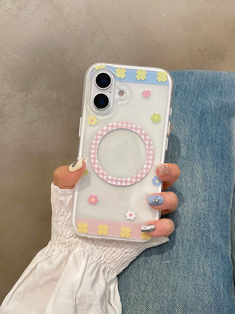 Stand Set / Magnetic with (Compatible MagSafe) Floral Phone Case