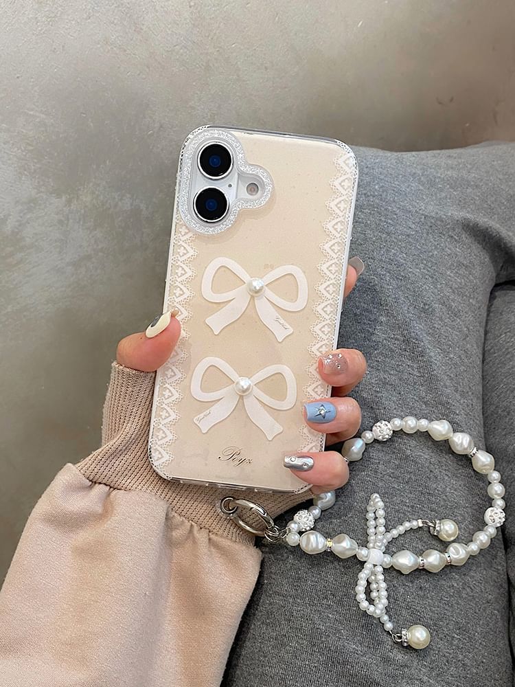 Phone Print Case Faux Lace Pearl / Set Strap