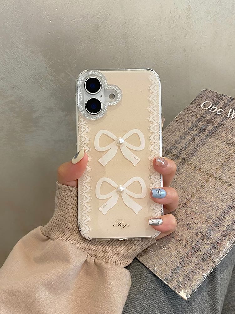 Phone Print Case Faux Lace Pearl / Set Strap