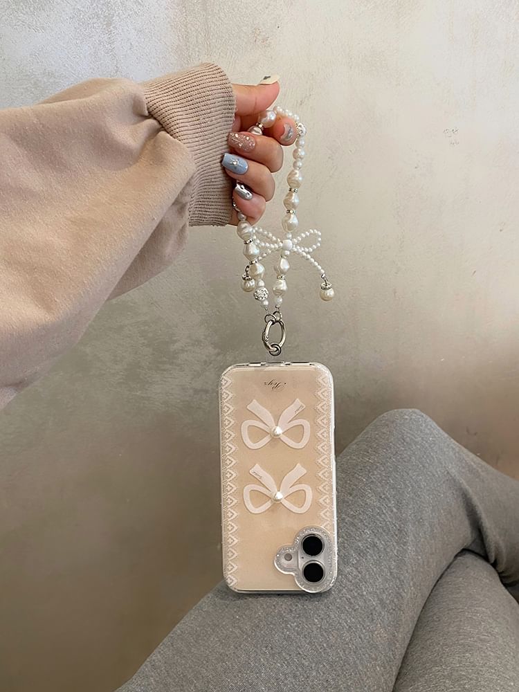 Phone Print Case Faux Lace Pearl / Set Strap