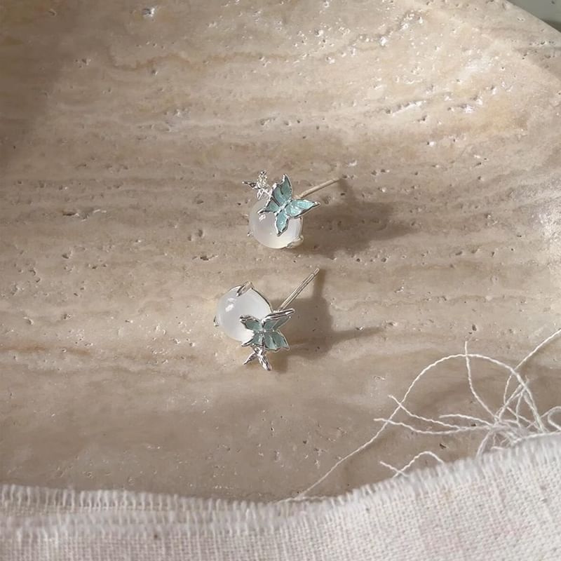 Butterfly Cabochon Enamel Earring Stud