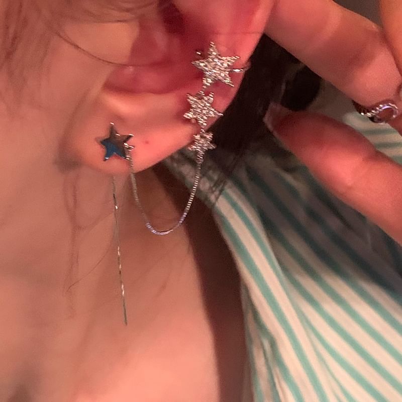Earring Rhinestone with Ear Star Cuff