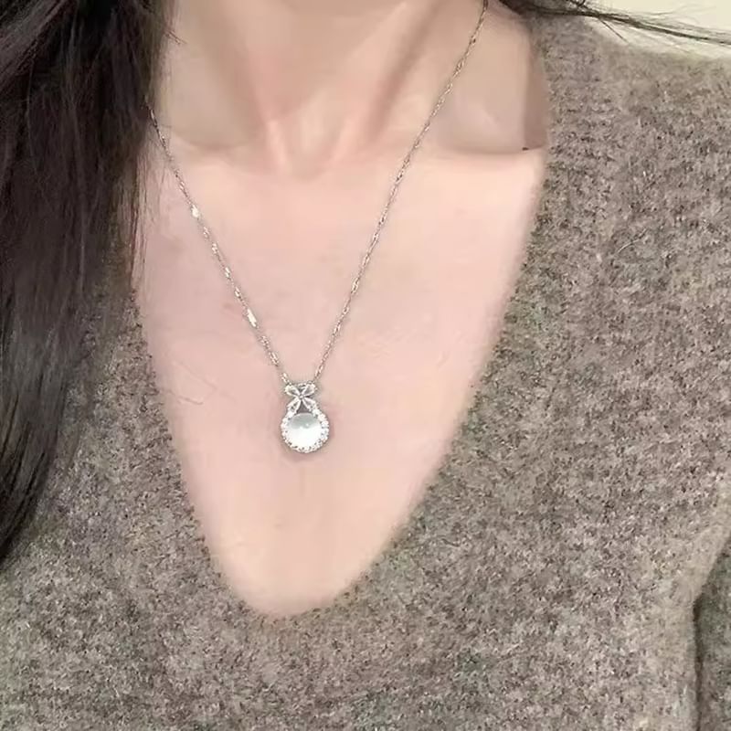 Cabochon Necklace Bow Rhinestone