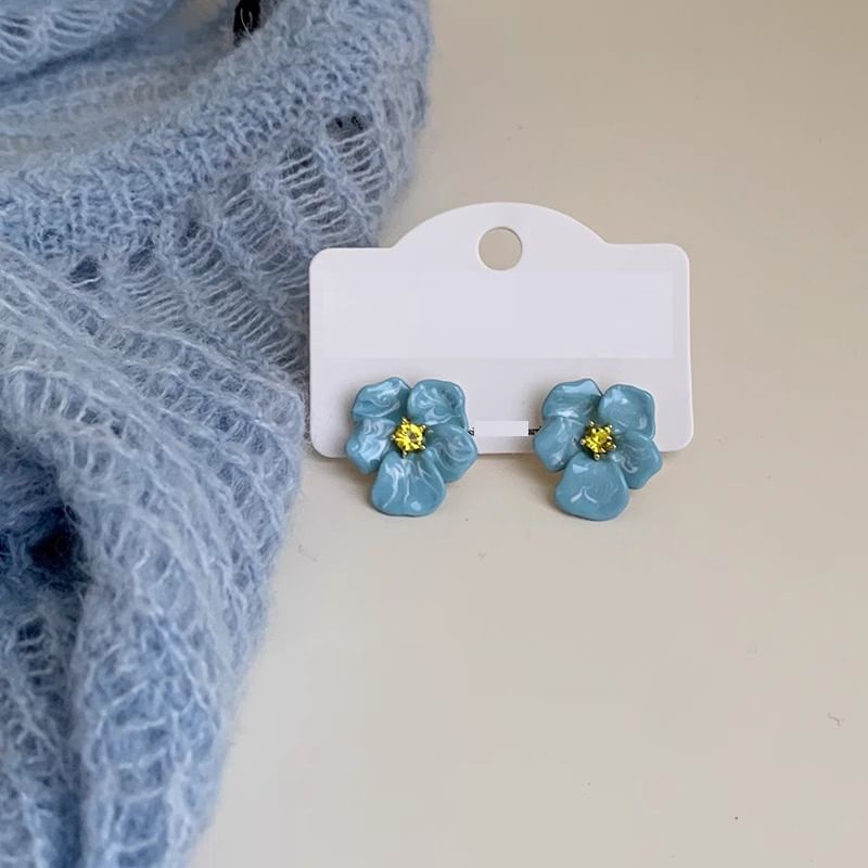 Flower Rhinestone Earring Stud Enamel