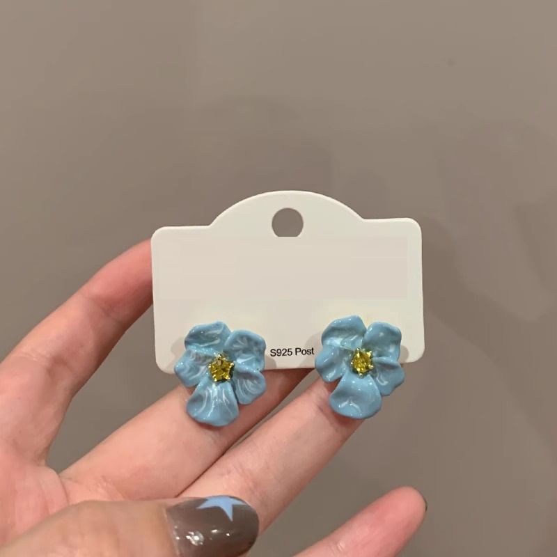 Flower Rhinestone Earring Stud Enamel