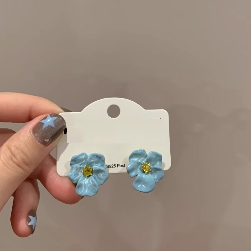 Flower Rhinestone Earring Stud Enamel