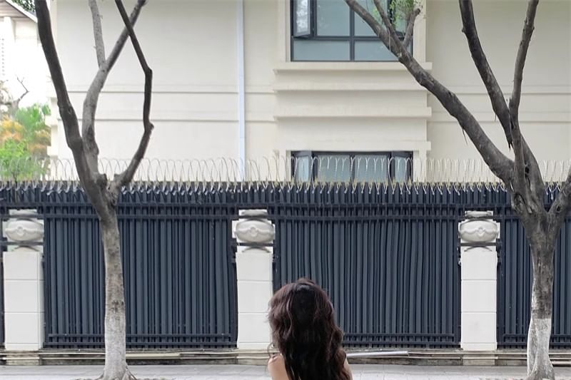 Print A-Line Spaghetti Strap Dress Midi