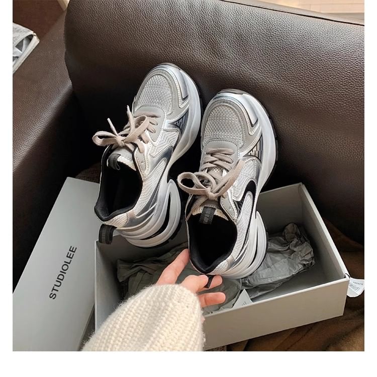 Striped Platform Sneakers Lace-Up