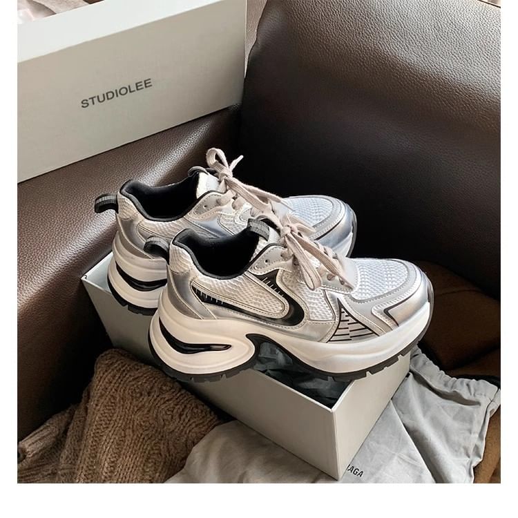 Striped Platform Sneakers Lace-Up