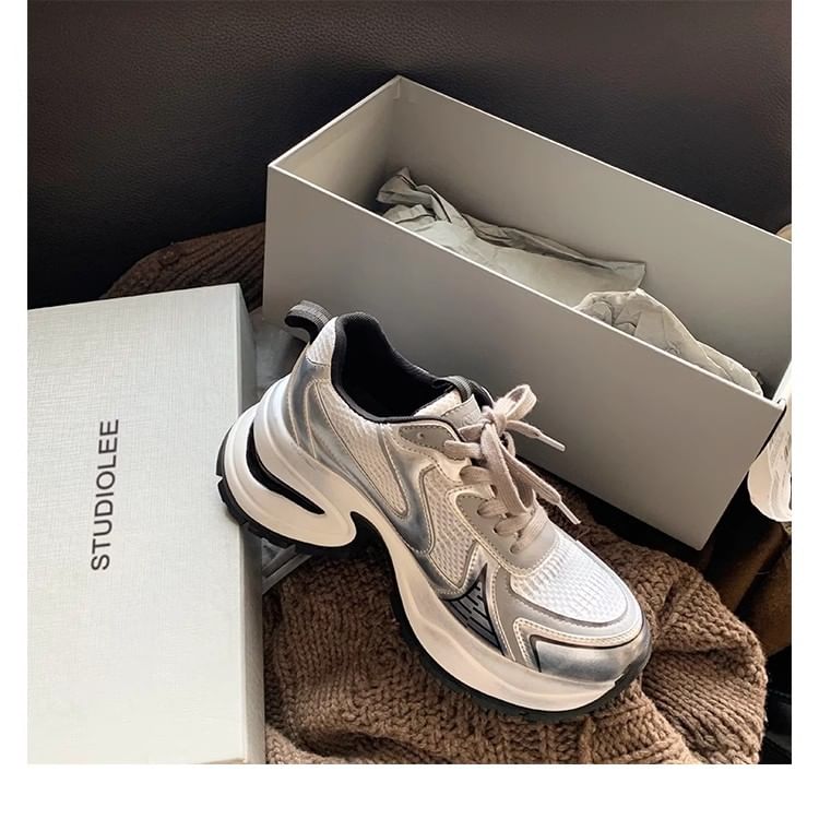 Striped Platform Sneakers Lace-Up