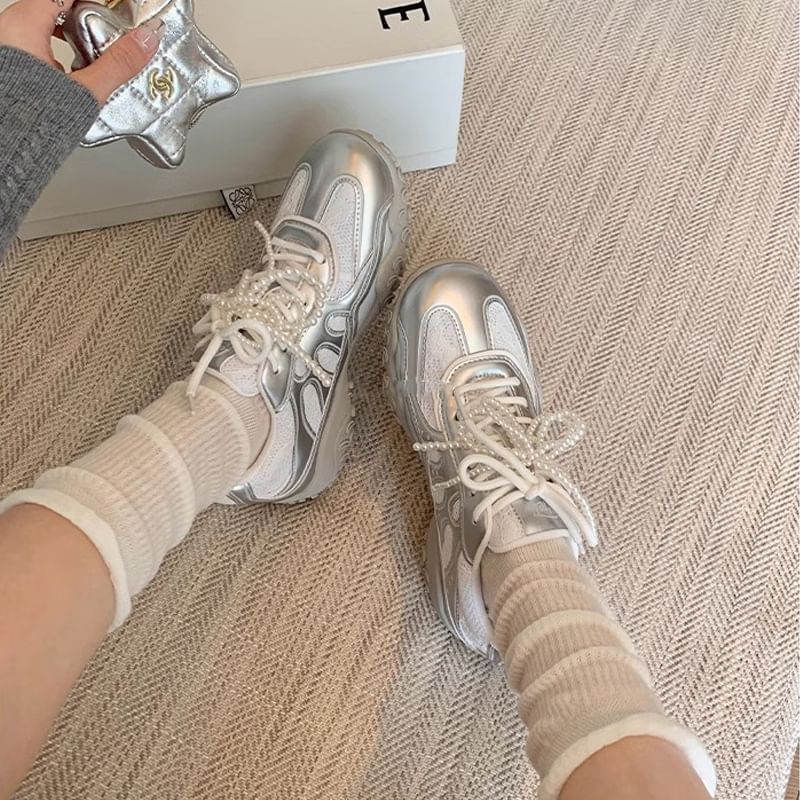 Platform Patterned Sneakers Lace-Up
