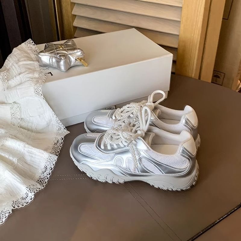 Platform Patterned Sneakers Lace-Up