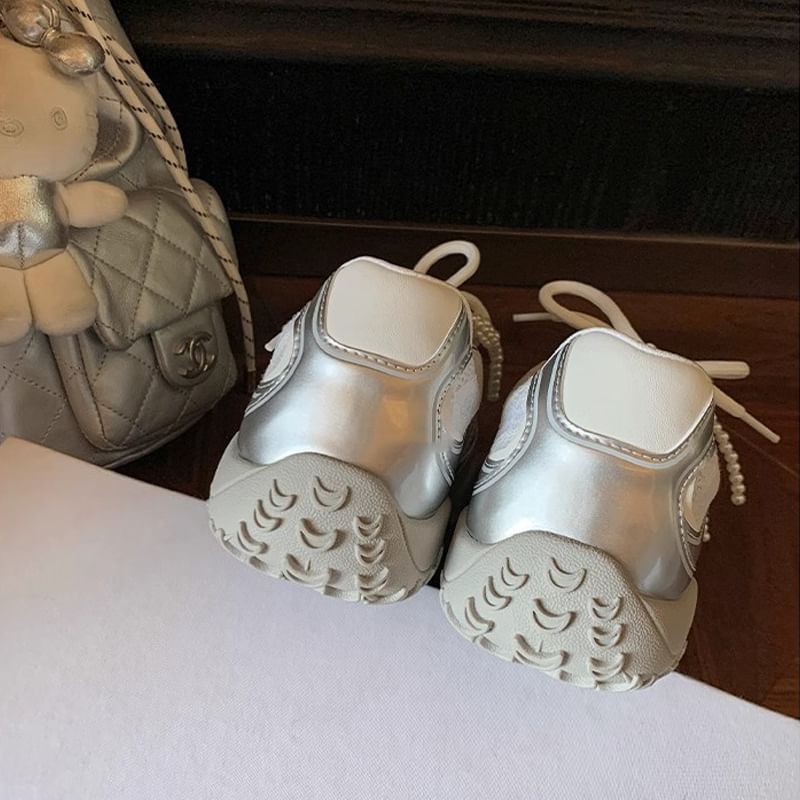 Platform Patterned Sneakers Lace-Up