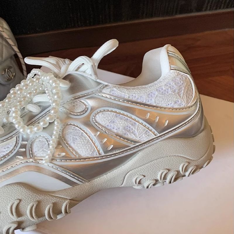 Platform Patterned Sneakers Lace-Up