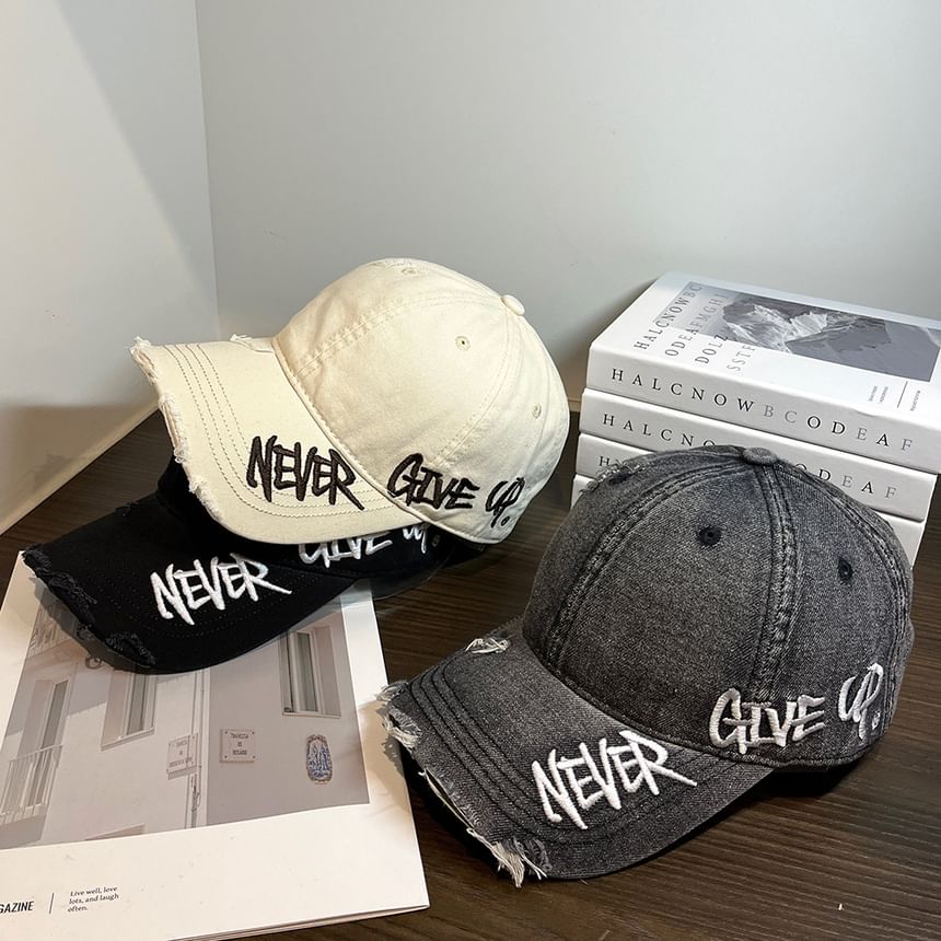 Distressed Embroidered Lettering Cap Baseball